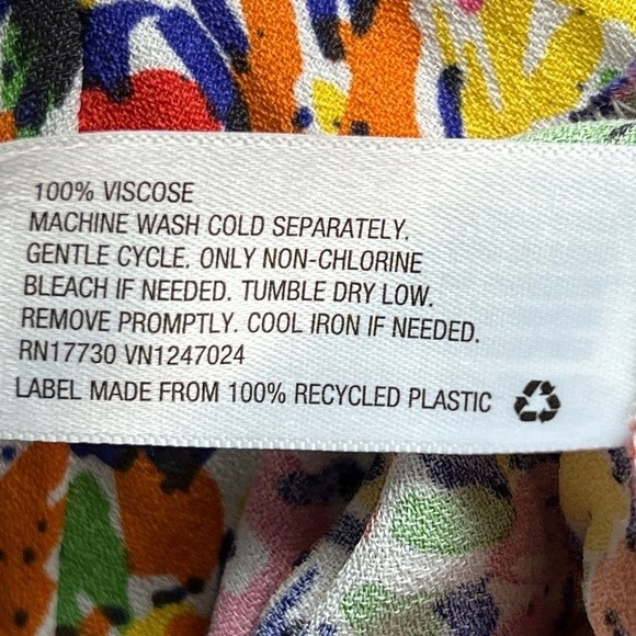 Multi Color Floral Puff Sleeve Midi Dress by RIXO Hidden back zip v neck Size 8 - Picture 11 of 12